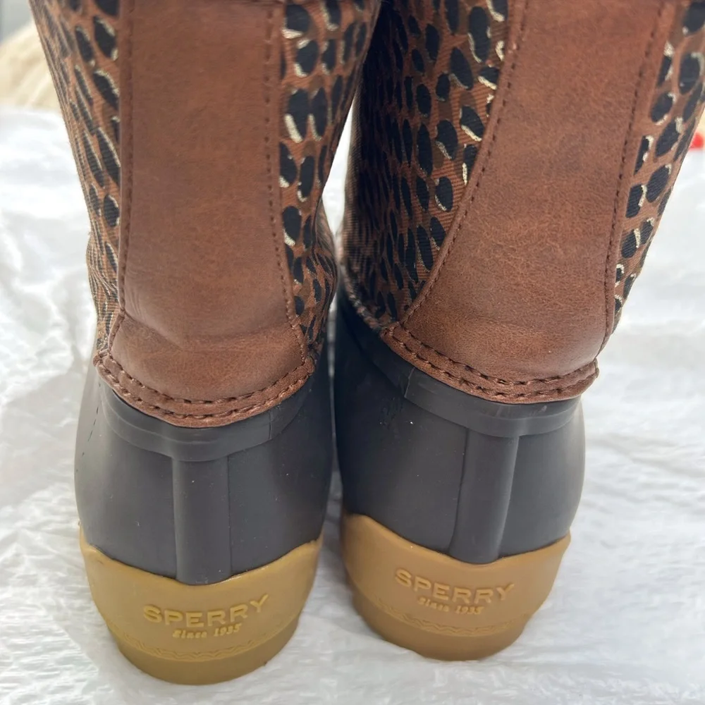 Sperry Duck Boots Women's 5 M Brown Leopard‎ print Waterproof lace up rain/snow - Picture 2 of 6